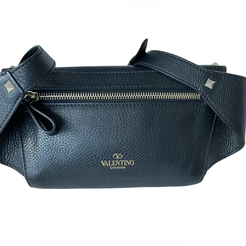 Valentino Garavani Black Leather Studded Crossbody Belt Bag with Gold Hardware - Picture 2 of 15